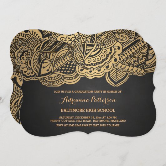 Afstuderen | Chalkboard Gold Mandala Pattern Kaart (Voorkant / Achterkant)