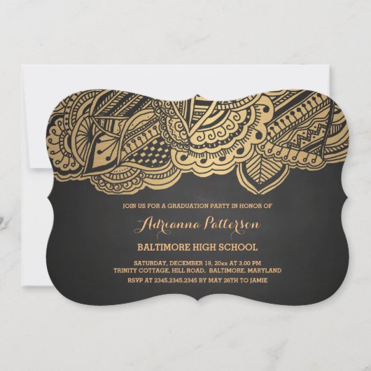 Afstuderen |  Chalkboard Gold Mandala Pattern Kaart (Voorkant)