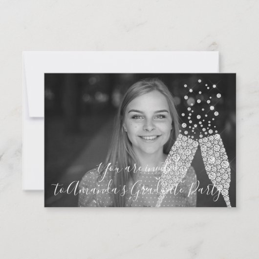 Afstuderen Champaigne Glass Bubbles Foto grijs Kaart (Voorkant)