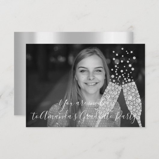 Afstuderen Champaigne Glass Bubbles Foto grijs Kaart (Voorkant / Achterkant)