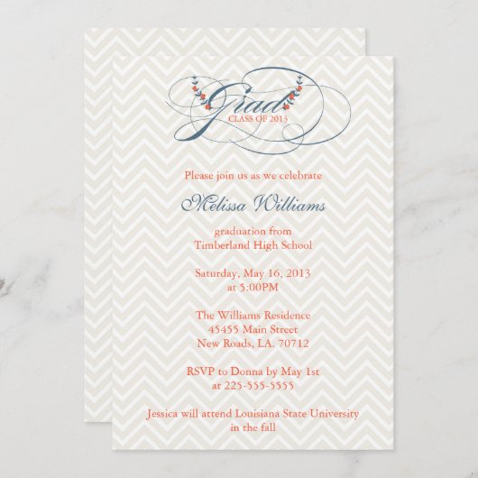 Afstuderen Chevron & Flowers Kaart (Voorkant / Achterkant)