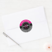 Afstuderen Chevron Monogram Hot Roze en Zwart Ronde Sticker (Envelop)