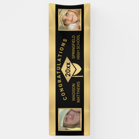 Afstuderen Chic Gold Gefeliciteerd Foto Spandoek (Verticaal)