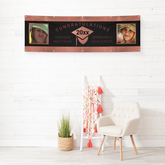 Afstuderen Chic Roos Gold Gefeliciteerd Foto Spandoek (Insitu)