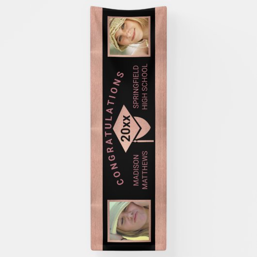 Afstuderen Chic Roos Gold Gefeliciteerd Foto Spandoek (Verticaal)