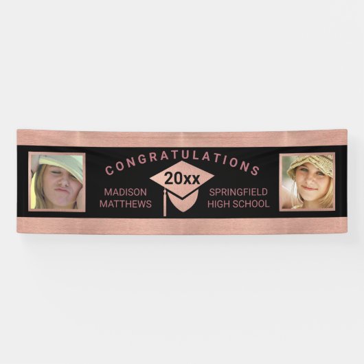 Afstuderen Chic Roos Gold Gefeliciteerd Foto Spandoek (Horizontaal)