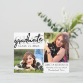 Afstuderen chic script | Eenvoudige 2 foto Keepsak Kaart (Staand voorkant)