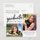 Afstuderen chic script | Simple 2 foto dank u Briefkaart (Voorkant / Achterkant)