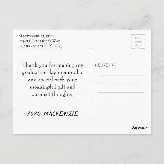 Afstuderen chic script | Simple 2 foto dank u Briefkaart (Achterkant)