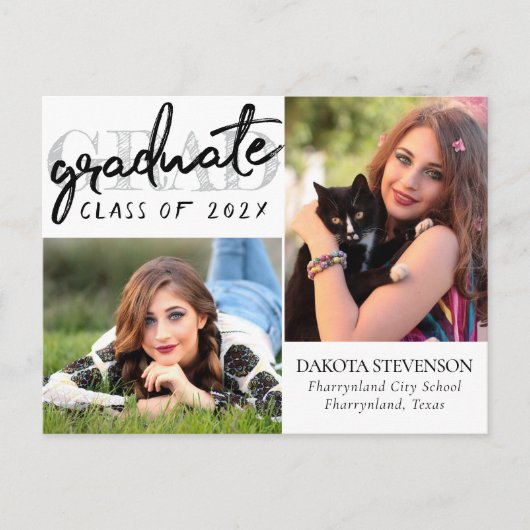Afstuderen chic script | Simple 2 foto dank u Briefkaart (Voorkant)