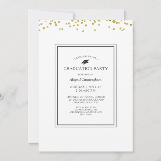 Afstuderen Chique Script Typografie Gouden Confett Kaart (Achterkant)