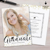 Afstuderen Chique Script Typografie Gouden Confett Kaart