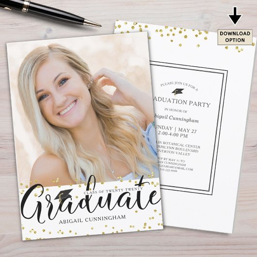 Afstuderen Chique Script Typografie Gouden Confett Kaart