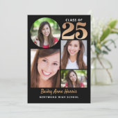 Afstuderen Circle Black Class van 2025 Printable Kaart (Staand voorkant)