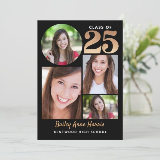 Afstuderen Circle Black Class van 2025 Printable Kaart (Staand voorkant)