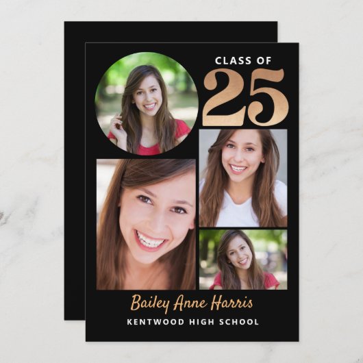 Afstuderen Circle Black Class van 2025 Printable Kaart (Voorkant / Achterkant)