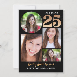 Afstuderen Circle Black Class van 2025 Printable Kaart