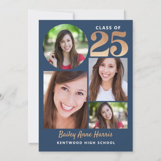 Afstuderen Circle Blue Class van 2025 Printable Kaart (Voorkant)