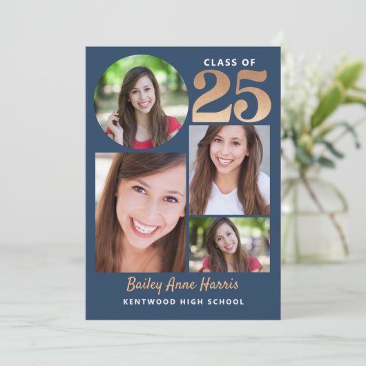 Afstuderen Circle Blue Class van 2025 Printable Kaart (Staand voorkant)