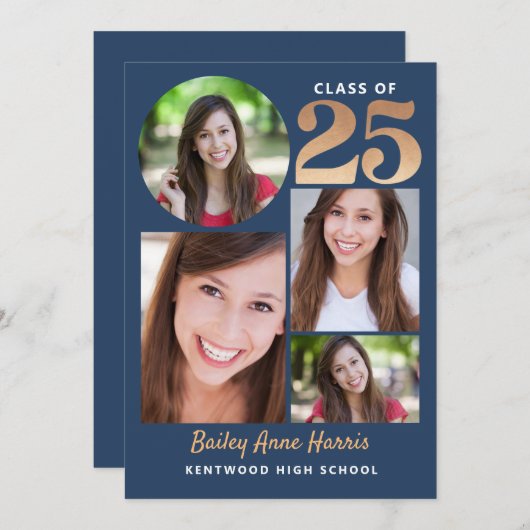 Afstuderen Circle Blue Class van 2025 Printable Kaart (Voorkant / Achterkant)