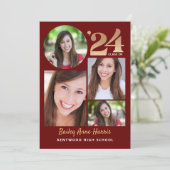 Afstuderen Circle Maroon Klasse van 2024 Afdrukbaa Kaart (Staand voorkant)