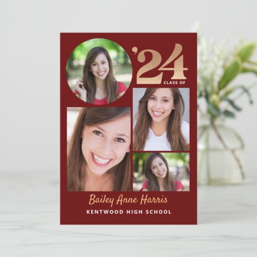 Afstuderen Circle Maroon Klasse van 2024 Afdrukbaa Kaart (Staand voorkant)