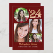 Afstuderen Circle Maroon Klasse van 2024 Afdrukbaa Kaart (Voorkant / Achterkant)