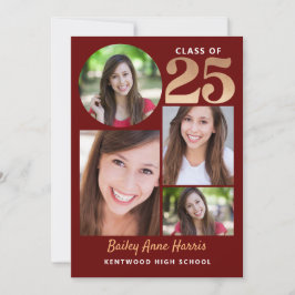 Afstuderen Circle Maroon Klasse van 2025 Printable Kaart