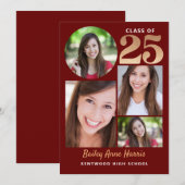 Afstuderen Circle Maroon Klasse van 2025 Printable Kaart (Voorkant / Achterkant)