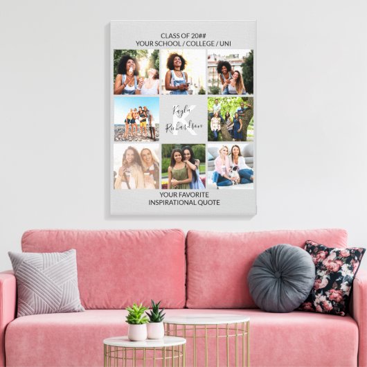 Afstuderen Citaat 8 Foto Collage Monogrammed Gray Canvas Afdruk (Insitu (Woonkamer))