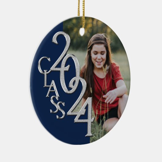 Afstuderen Class 2020 foto blauw zilver Keramisch Ornament (Rechts)