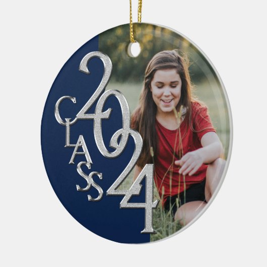 Afstuderen Class 2020 foto blauw zilver Keramisch Ornament (Links)