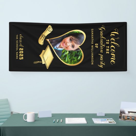 Afstuderen Class 2025 Zwart Goud Afstuderen Welkom Spandoek (Beurs)