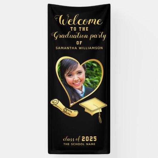 Afstuderen Class 2025 Zwart Goud Afstuderen Welkom Spandoek (Verticaal)