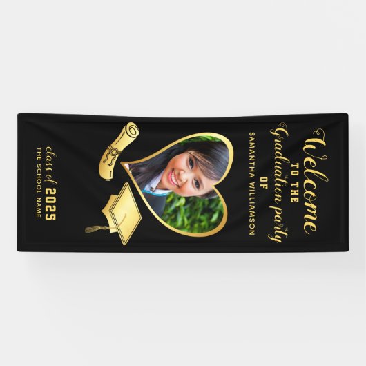 Afstuderen Class 2025 Zwart Goud Afstuderen Welkom Spandoek (Horizontaal)