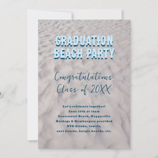 Afstuderen Class Invitation Beach Party Thema Kaart (Voorkant)