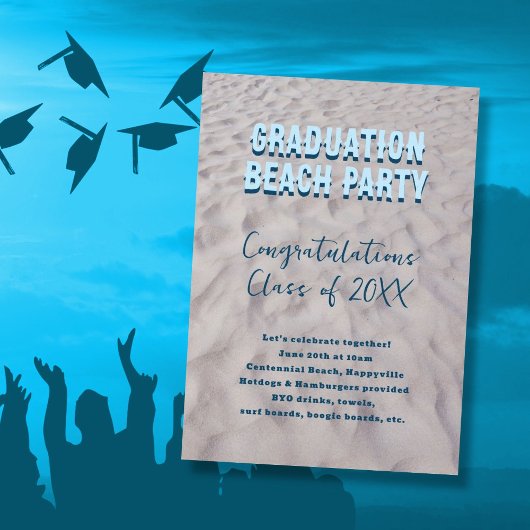 Afstuderen Class Invitation Beach Party Thema Kaart