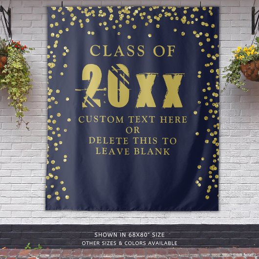 Afstuderen CLASS JAAR Gold Confetti Navy Blue Wandkleed