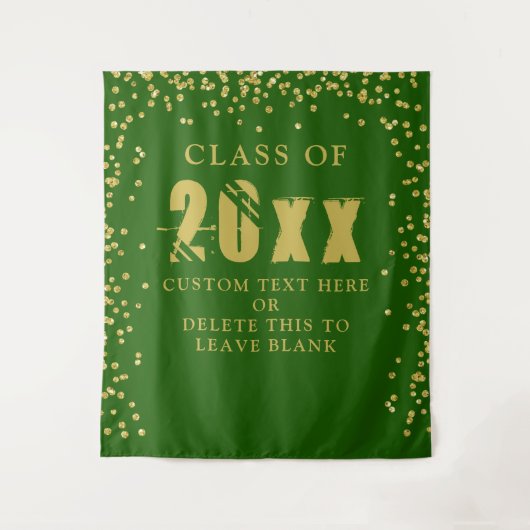 Afstuderen CLASS JAAR Green Gold Confetti Backdrop Wandkleed (Voorkant)