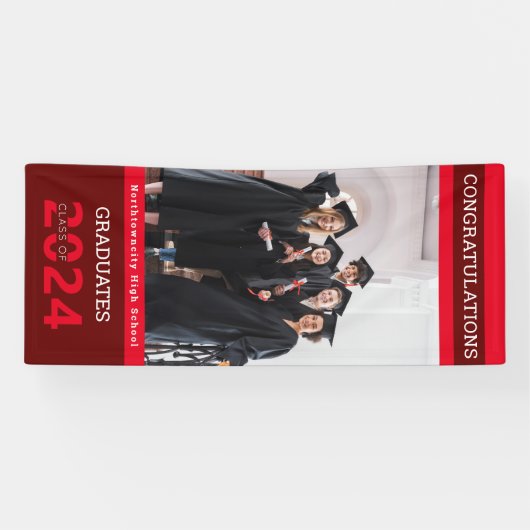 Afstuderen Class Red Burgundy Photo Afstuderen Spandoek (Horizontaal)