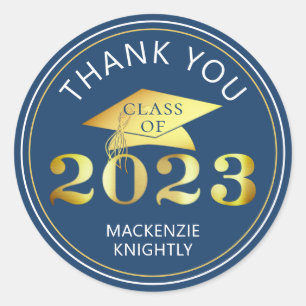 Afstuderen Class Year Blue Gold Foil Hartelijk dan Ronde Sticker