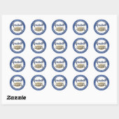 Afstuderen Class Year Brushed Blue en Gold Modern Ronde Sticker (Vel)