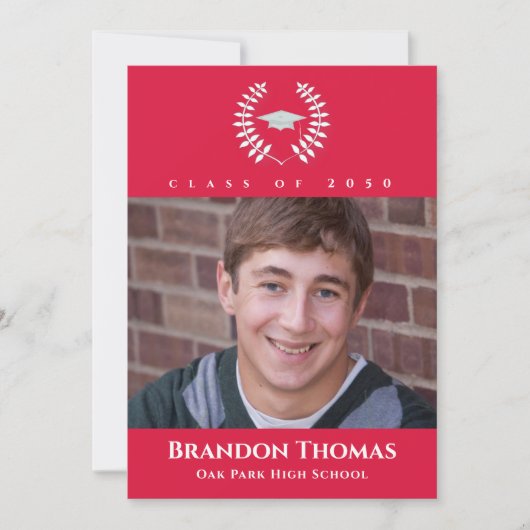 Afstuderen Classic Photo Crimson Red Laurel Leaves Kaart (Voorkant)