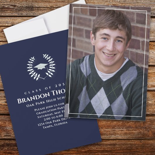 Afstuderen Classic Photo Navy Blue Laureate Kaart
