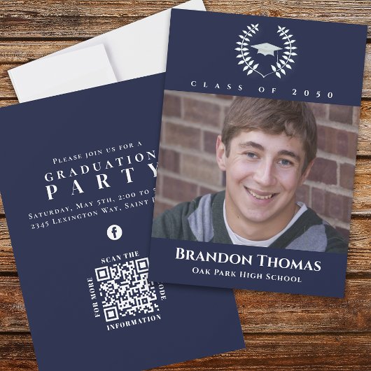 Afstuderen Classic Photo Navy Blue Laureate Kaart