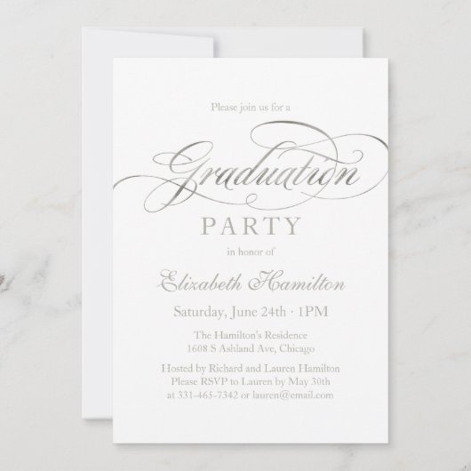 Afstuderen Classy Silver Script Afstudeerder Party Kaart (Achterkant)