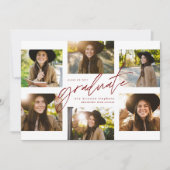 Afstuderen collage zes foto modern rood afstuderen aankondiging (Voorkant)