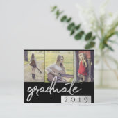 Afstuderen collage | Zilver Script Trendy 3 foto Uitnodiging Briefkaart (Staand voorkant)