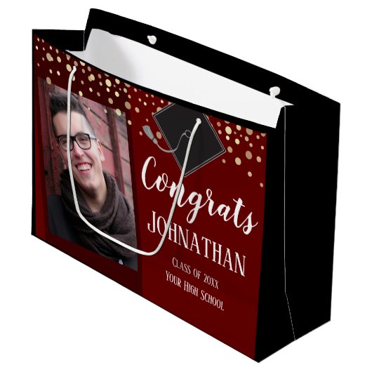 Afstuderen combineert twee foto's met grote cadeau groot cadeauzakje (Voorkant Gekanteld)