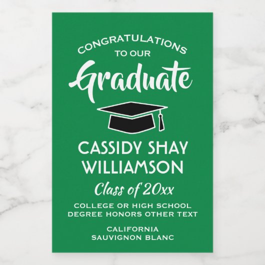 Afstuderen comprimeren Modern Green White Mini Wijn Etiket (Enkel label)